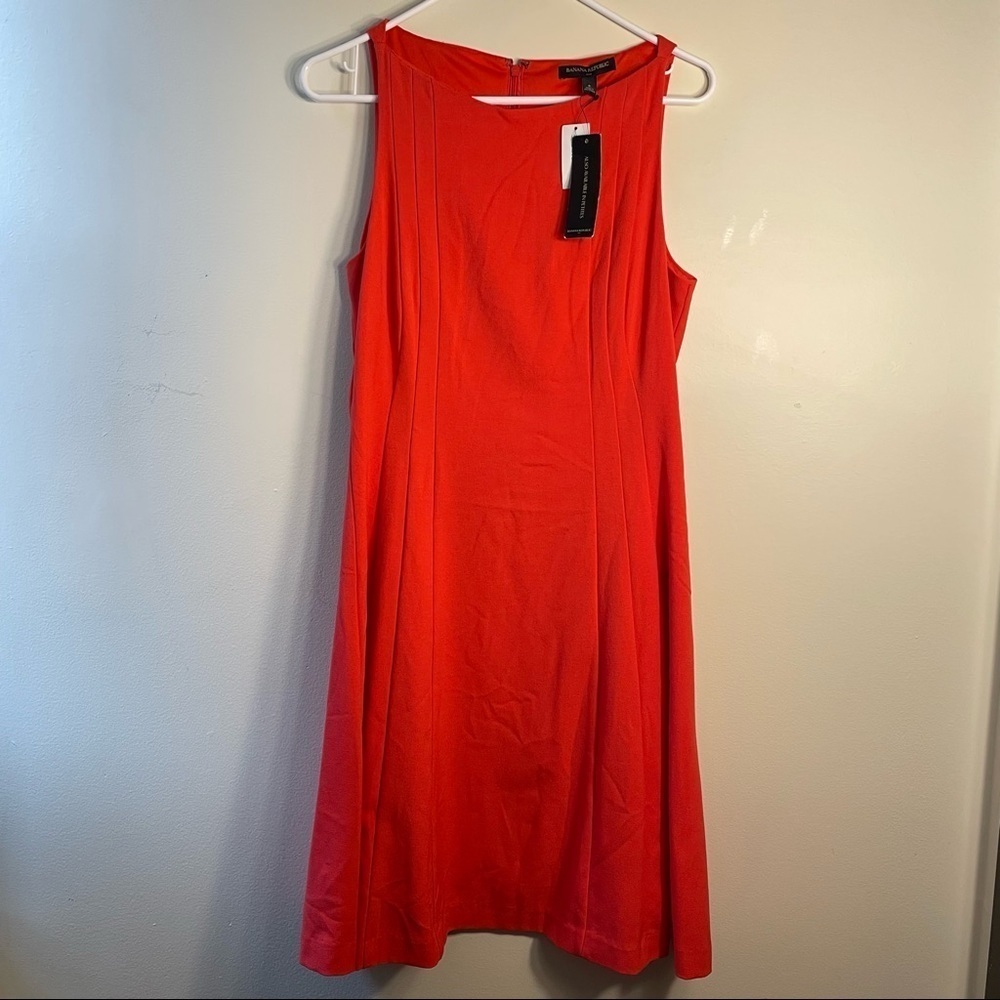 NWT Banana Republic bright orange and red midi length boat neckline formal dress